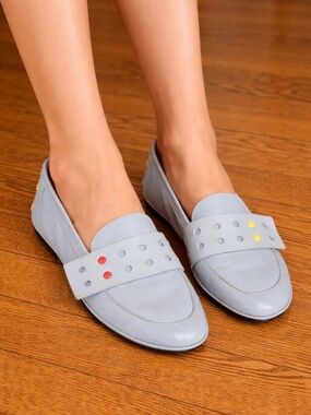 Camper Twins Baby Blue Leather Slip On Loafers